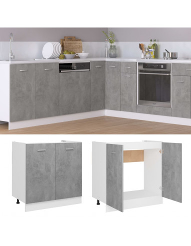 Armadio per Lavabo Grigio Cemento 80x46x81,5 cm in Multistrato