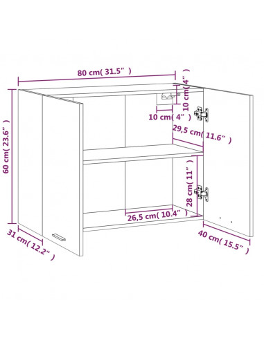 Mobile Pensile Rovere Marrone 80x31x60 cm in Legno Multistrato