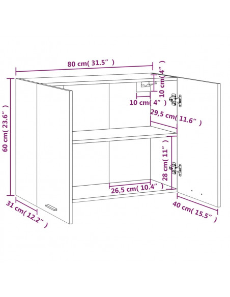 Mobile Pensile Rovere Marrone 80x31x60 cm in Legno Multistrato