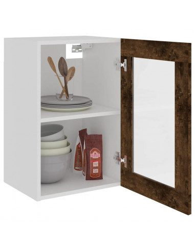 Mobile Pensile Vetro Rovere Fumo 40x31x60 cm Legno Multistrato