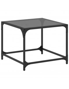 Tavolino con Piano in Vetro Nero 50x50x40 cm Acciaio 2