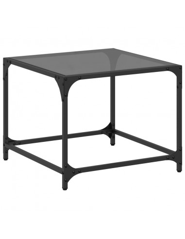 Tavolino con Piano in Vetro Nero 50x50x40 cm Acciaio