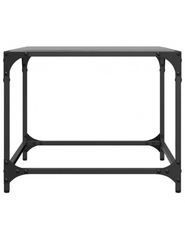 Tavolino con Piano in Vetro Nero 50x50x40 cm Acciaio