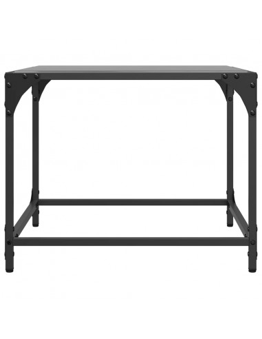 Tavolino con Piano in Vetro Nero 50x50x40 cm Acciaio