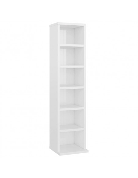 Mobile Porta CD Bianco Lucido 21x20x88 cm in Legno Multistrato