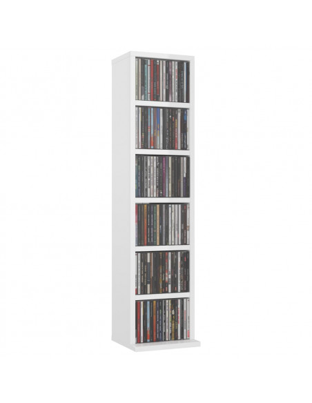 Mobile Porta CD Bianco Lucido 21x20x88 cm in Legno Multistrato