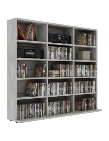 Mobile Porta CD Grigio Cemento 102x23x89,5 cm Legno Multistrato