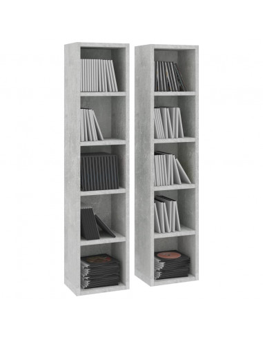 Scaffali CD 2pz Grigio Cemento 21x16x93,5 cm Legno Multistrato