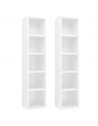 Scaffali Porta CD 2 pz Bianco Lucido 21x16x93,5 cm Multistrato
