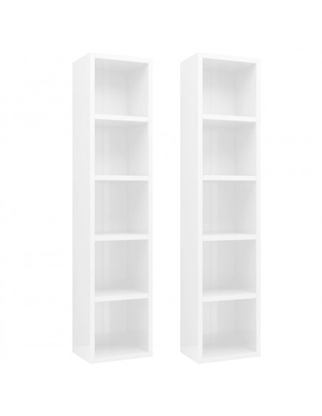 Scaffali Porta CD 2 pz Bianco Lucido 21x16x93,5 cm Multistrato