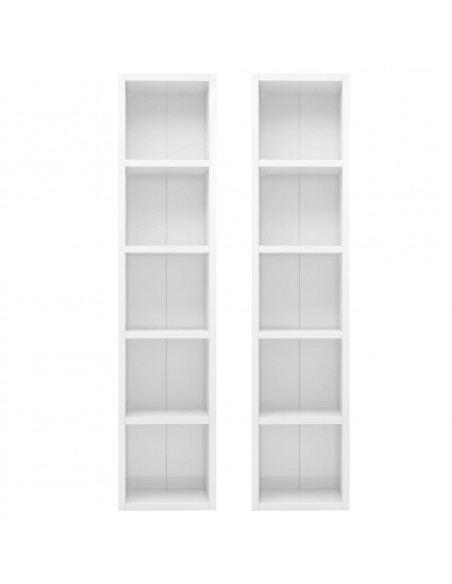 Scaffali Porta CD 2 pz Bianco Lucido 21x16x93,5 cm Multistrato
