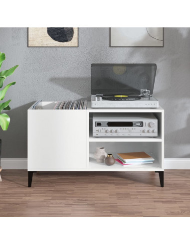 Mobile Porta Dischi Bianco Lucido 84,5x38x48 Legno Multistrato