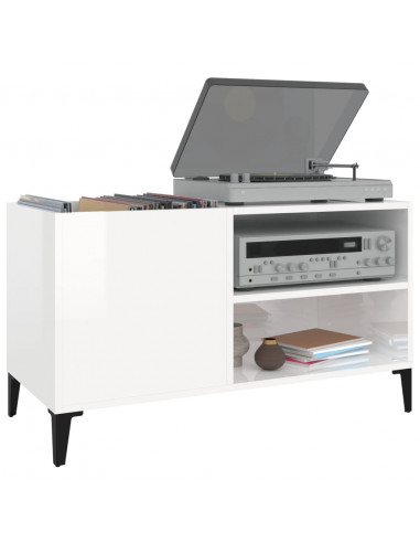 Mobile Porta Dischi Bianco Lucido 84,5x38x48 Legno Multistrato