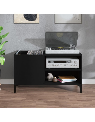 Mobile Porta Dischi Nero 84,5x38x48 cm in Legno Multistrato