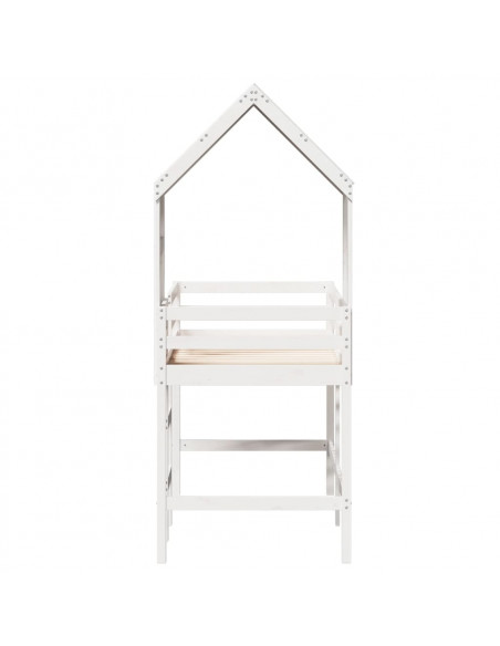 Letto Soppalco con Scala e Tetto Bianco 80x200 cm Massello Pino