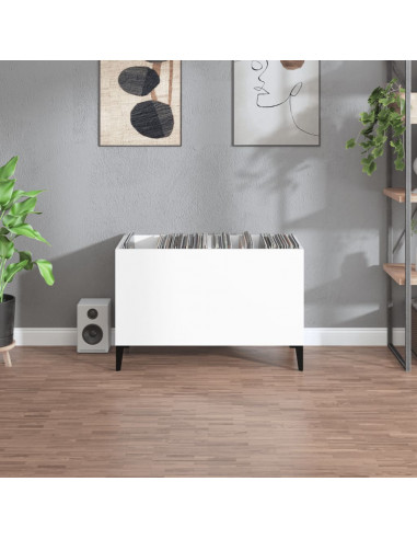 Mobile Porta Dischi Bianco Lucido 74,5x38x48 Legno Multistrato