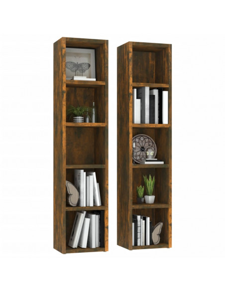 Mobili Porta CD 2pz Rovere Fumo 21x16x93,5cm Legno Multistrato