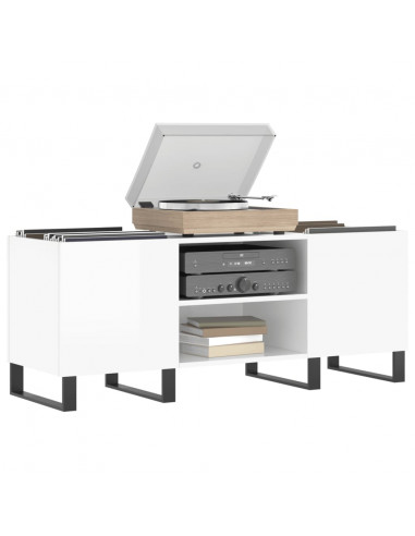 Mobile Porta Dischi Bianco Lucido 121x38x48cm Legno Multistrato