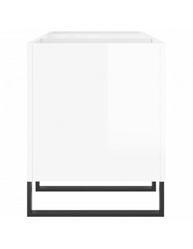 Mobile Porta Dischi Bianco Lucido 121x38x48cm Legno Multistrato