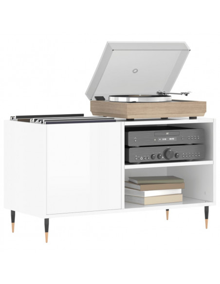 Mobile Porta Dischi Bianco Lucido 85x38x48 cm Legno Multistrato
