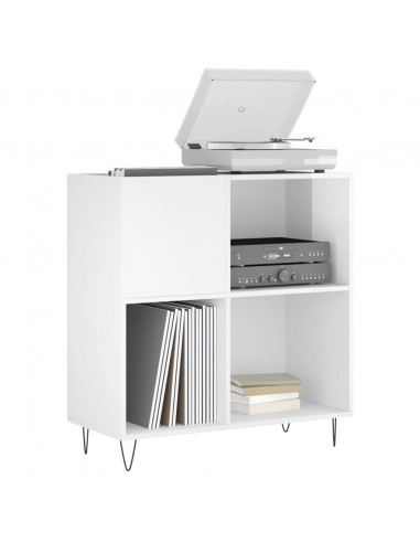 Mobile Porta Dischi Bianco Lucido 84,5x38x89 Legno Multistrato