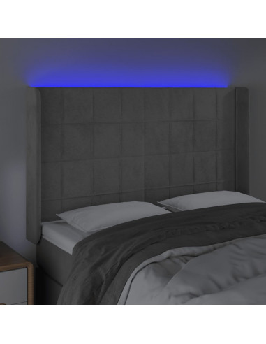 Testiera a LED Grigio Chiaro 147x16x118/128 cm in Velluto