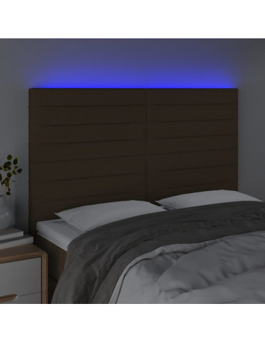 Testiera a LED Marrone Scuro 144x5x118/128 cm in Tessuto