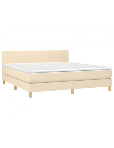Letto a Molle con Materasso e LED Crema 160x200 cm in Tessuto