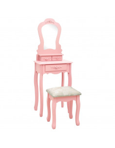 Tavolo da Trucco con Sgabello Rosa 50x59x136 cm Legno Paulownia 2