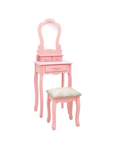 Tavolo da Trucco con Sgabello Rosa 50x59x136 cm Legno Paulownia