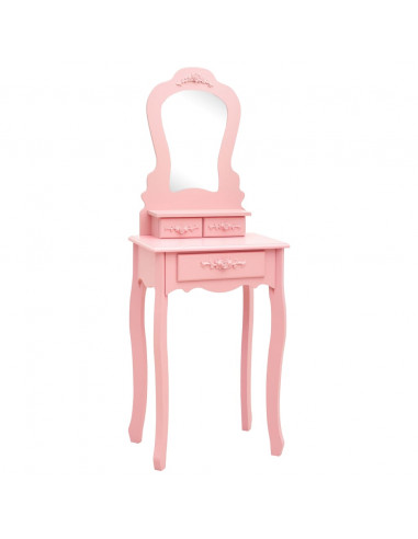 Tavolo da Trucco con Sgabello Rosa 50x59x136 cm Legno Paulownia