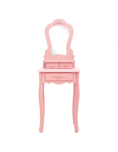 Tavolo da Trucco con Sgabello Rosa 50x59x136 cm Legno Paulownia