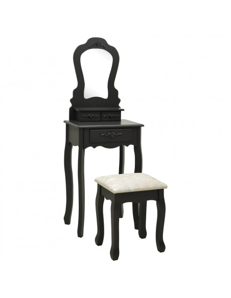 Tavolo da Trucco con Sgabello Nero 50x59x136 cm Legno Paulownia