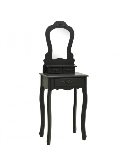Tavolo da Trucco con Sgabello Nero 50x59x136 cm Legno Paulownia