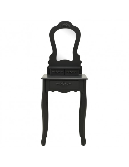 Tavolo da Trucco con Sgabello Nero 50x59x136 cm Legno Paulownia