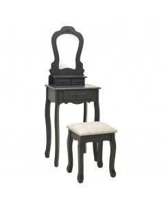 Tavolo da Trucco e Sgabello Grigio 50x59x136 cm Legno Paulownia 2