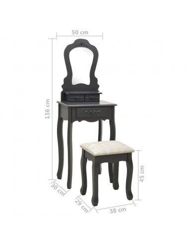 Tavolo da Trucco e Sgabello Grigio 50x59x136 cm Legno Paulownia