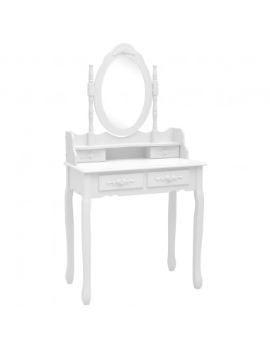 Tavolo da Trucco e Sgabello Bianco 75x69x140 cm Legno Paulownia