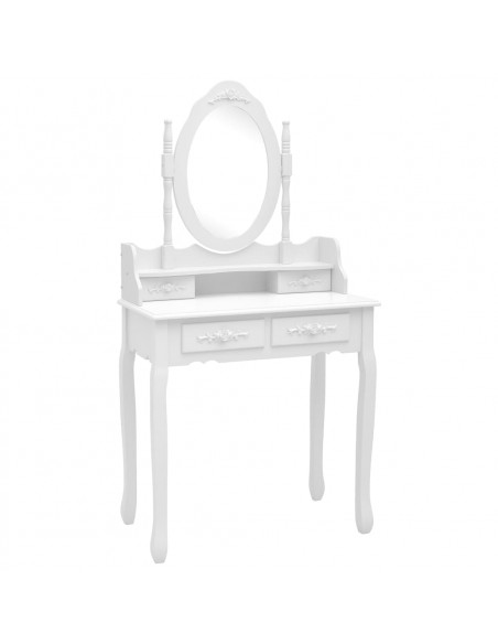 Tavolo da Trucco e Sgabello Bianco 75x69x140 cm Legno Paulownia