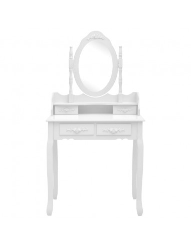 Tavolo da Trucco e Sgabello Bianco 75x69x140 cm Legno Paulownia