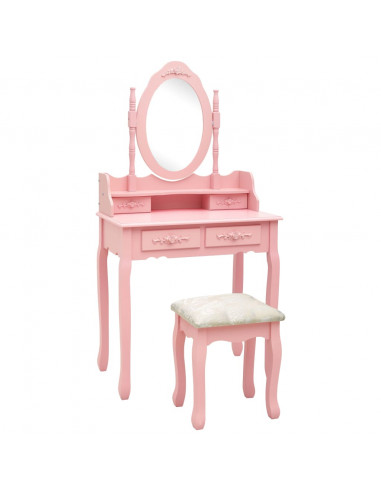 Tavolo da Trucco con Sgabello Rosa 75x69x140 cm Legno Paulownia