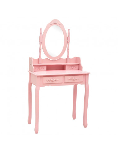 Tavolo da Trucco con Sgabello Rosa 75x69x140 cm Legno Paulownia