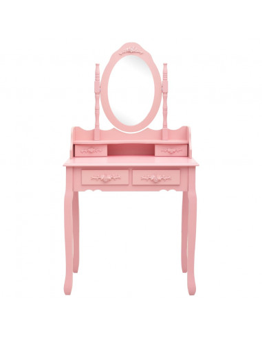 Tavolo da Trucco con Sgabello Rosa 75x69x140 cm Legno Paulownia