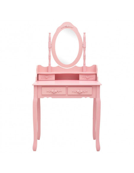 Tavolo da Trucco con Sgabello Rosa 75x69x140 cm Legno Paulownia