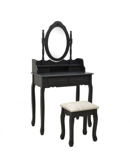 Tavolo da Trucco con Sgabello Nero 75x69x140 cm Legno Paulownia