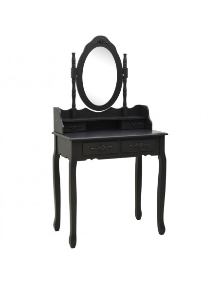 Tavolo da Trucco con Sgabello Nero 75x69x140 cm Legno Paulownia