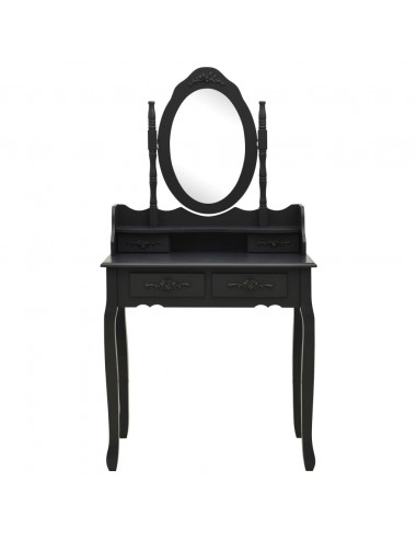 Tavolo da Trucco con Sgabello Nero 75x69x140 cm Legno Paulownia