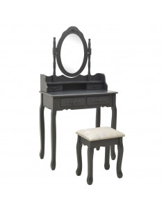 Tavolo da Trucco e Sgabello Grigio 75x69x140 cm Legno Paulownia 2