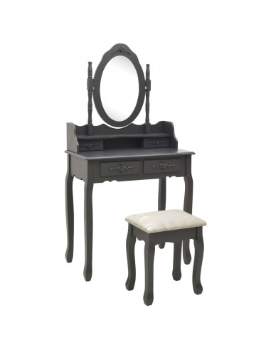 Tavolo da Trucco e Sgabello Grigio 75x69x140 cm Legno Paulownia