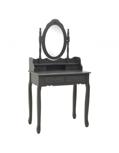 Tavolo da Trucco e Sgabello Grigio 75x69x140 cm Legno Paulownia